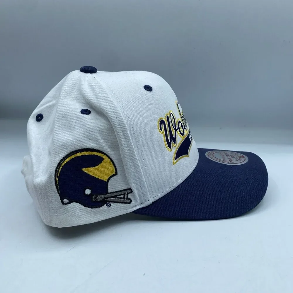Michigan Wolverines Mitchell & Ness Hat Pro Crown Snapback White Blue NCAA NWOT